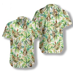 Watercolor Sloth And Tropical Plant Hawaiian Shirt, beach shorts