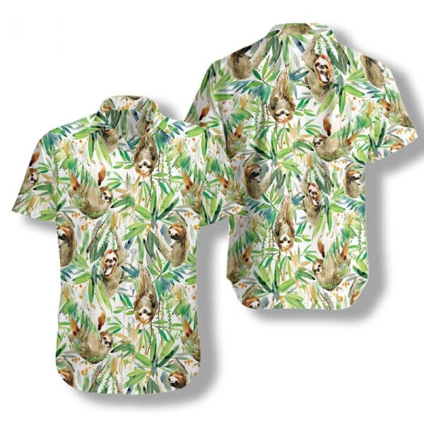 Watercolor Sloth And Tropical Plant Hawaiian Shirt beach shorts