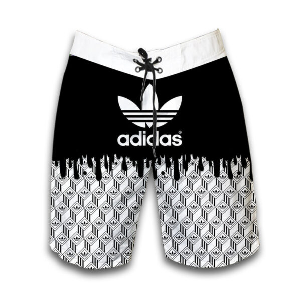 Adidas White Black Logo Pattern Hawaiian Shirt Shorts and Flip Flops Combo