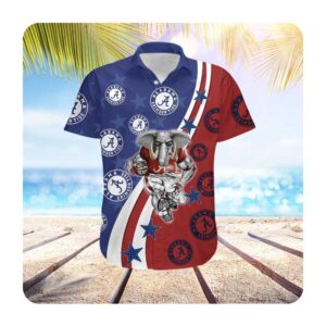 Alabama Crimson Tide American Flag Custom Name Men Women Short Sleeve Button Up Tropical Aloha Hawaiian Shirts For Men Women 0 45.99