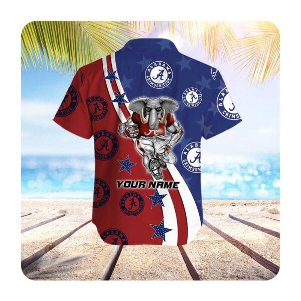 Alabama Crimson Tide American Flag Custom Name Men Women Hawaii Shirt Summer Button Up Shirt For Men Women