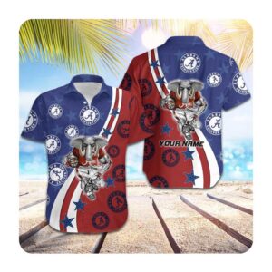 Alabama Crimson Tide American Flag Custom Name Men Women Short Sleeve Button Up Tropical Aloha Hawaiian Shirts For Men Women 2 45.99