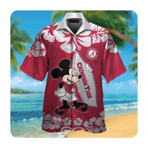 Alabama Crimson Tide And Mickey Mouse Short Sleeve Button Up Tropical Aloha Hawaiian Shirts For Men Womens 1 45.99