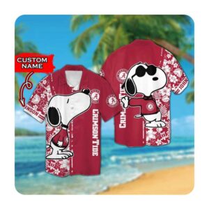 Alabama Crimson Tide And Snoopy Custom Name Hawaii Shirt Summer Button Up Shirt For Men Women