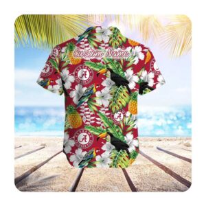 Alabama Crimson Tide Custom Name Parrot Floral Tropical Men Women Short Sleeve Button Up Tropical Aloha Hawaiian Shirts For Men Women 2 45.99