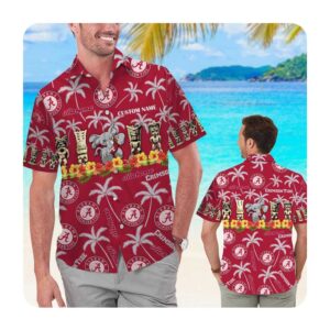 Alabama Crimson Tide Custom Name Short Sleeve Button Up Tropical Aloha Hawaiian Shirts For Men Women 0 45.99