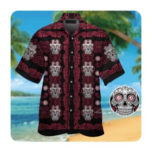 Alabama Crimson Tide Skull Autumn Short Sleeve Button Up Tropical Aloha Hawaiian Shirts For Mens Womens 0 45.99