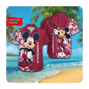 Arizona Cardinals And Mickey Mouse Custom Personalized Short Sleeve Button Up Tropical Aloha Hawaiian Shirts For Men Women 0 45.99