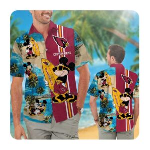 Arizona Cardinals Mickey Custom Name Short Sleeve Button Up Tropical Aloha Hawaiian Shirts For Men Women 0 45.99