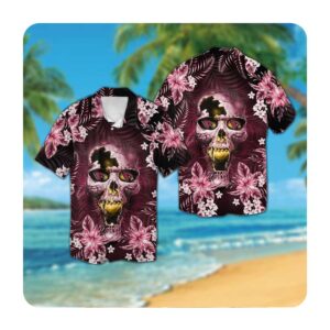 Arizona Cardinals Skull Hawaiian Shirts Tropical Aloha Skull Short Sleeve Button Up Gift For NFL Fans