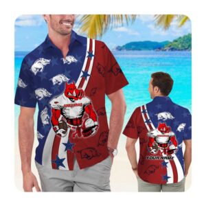 Arkansas Razorbacks American Flag Custom Name Men Women Short Sleeve Button Up Tropical Aloha Hawaiian Shirts For Men Women 0 45.99