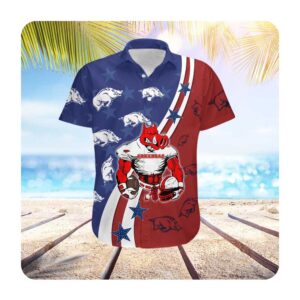 Arkansas Razorbacks American Flag Custom Name Men Women Short Sleeve Button Up Tropical Aloha Hawaiian Shirts For Men Women 3 45.99