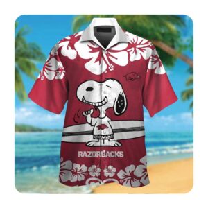 Arkansas Razorbacks And Snoopy Short Sleeve Button Up Tropical Aloha Hawaiian Shirts For Men Women 0 45.99