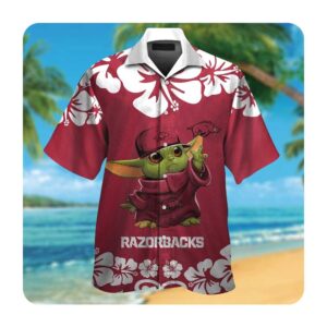Arkansas Razorbacks Baby Yoda Short Sleeve Button Up Tropical Aloha Hawaiian Shirts For Men Women 0 45.99
