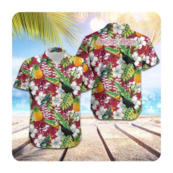 Arkansas Razorbacks Custom Name Parrot Floral Tropical Men Women Hawaii Shirt Summer Button Up Shirt For Men Women
