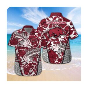 Arkansas Razorbacks Fishing Short Sleeve Button Up Tropical Aloha Hawaiian Shirts For Men Women 0 45.99