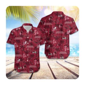 Arkansas Razorbacks Tropical Beach Coconut Tree Short Sleeve Button Up Tropical Aloha Hawaiian Shirts For Men Women 1 45.99