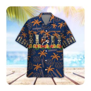 Auburn Tigers Custom Name Short Sleeve Button Up Tropical Aloha Hawaiian Shirts For Men Women 1 45.99