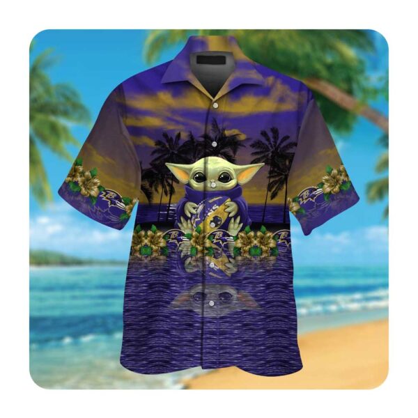 Baltimore Ravens And Baby Yoda Hawaii Shirt Summer Button Up Shirt For Men Women