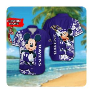Baltimore Ravens And Mickey Mouse Custom Personalized Short Sleeve Button Up Tropical Aloha Hawaiian Shirts For Men Women 0 49.95