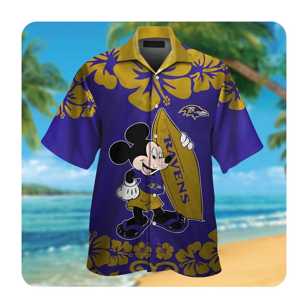 Baltimore Ravens And Mickey Mouse Hawaii Shirt Summer Button Up Shirt For  Men Women