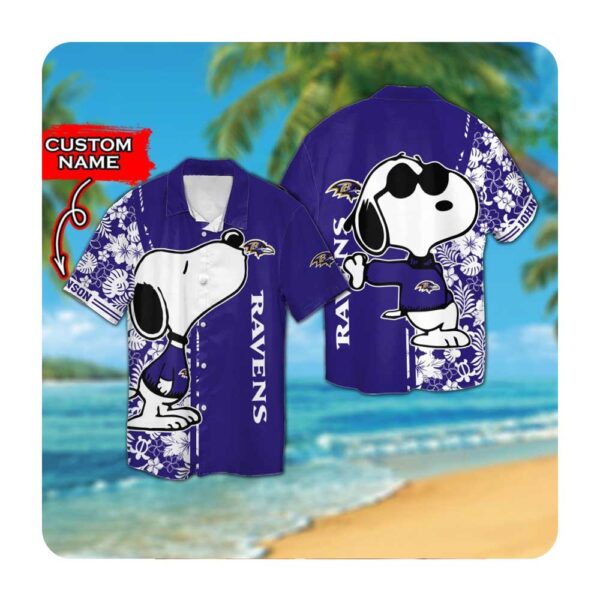 Baltimore Ravens And Snoopy Custom Name Hawaii Shirt Summer Button Up Shirt For Men Women