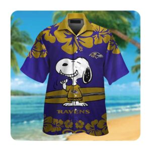 Baltimore Ravens And Snoopy Hawaii Shirt Summer Button Up Shirt For Men Women