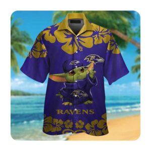 Baltimore Ravens Baby Yoda Hawaii Shirt Summer Button Up Shirt For Men Women