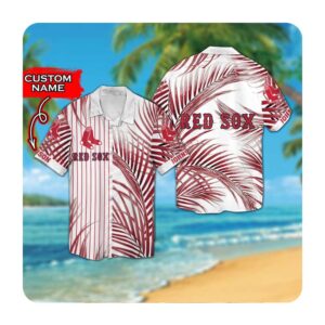 Boston Red Sox Custom Name Short Sleeve Button Up Tropical Aloha Hawaiian Shirts MLB