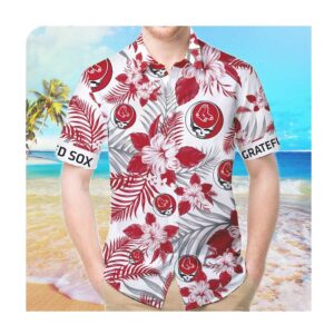 Boston Red Sox Grateful Dead Short Sleeve Button Up Tropical Aloha Hawaiian Shirts 0 45.99
