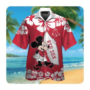 Boston Red Sox Mickey Mouse Short Sleeve Button Up Tropical Aloha Hawaiian Shirts For Men Women 0 49.95