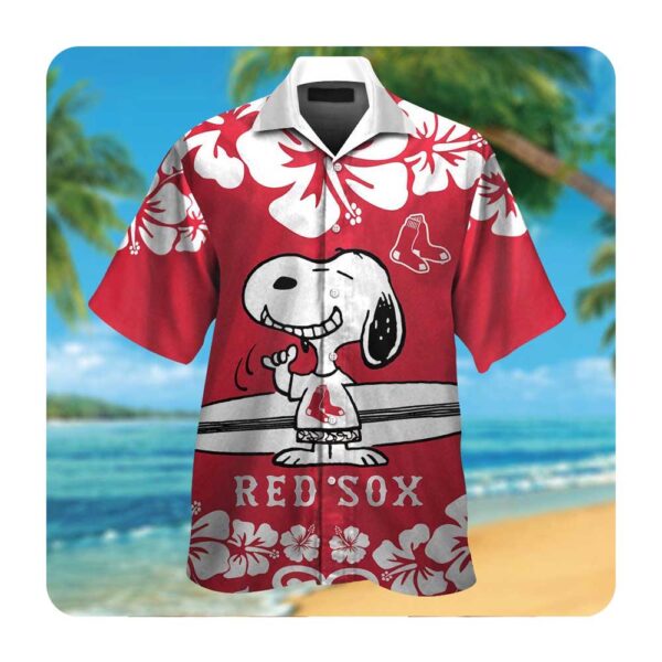 Boston Red Sox Snoopy Short Sleeve Button Up Tropical Aloha Hawaiian Shirts MLB