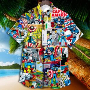 Captain America Super Hero Marvel Comics Tropical Aloha Hawaiian Shirt