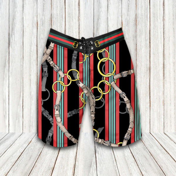 Gucci Belt Pattern Print Luxury Brand Hawaiian Shirt Shorts and Flip Flops Combo
