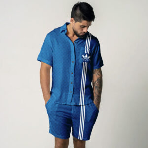 Gucci Adidas Brand Limited Blue Flip Flops And Combo Hawaiin Shirt Shorts