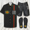 Gucci Belt Pattern Print Luxury Brand Hawaiian Shirt Shorts and Flip Flops Combo