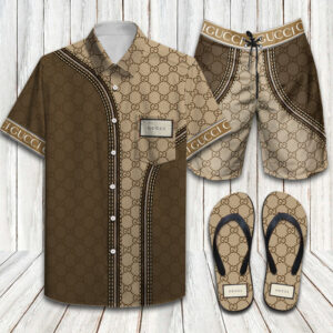 Gucci Brand Limited Luxury Flip Flops And Combo Hawaiin Shirt Shorts