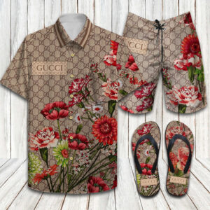 Gucci GG bouquets Luxury Limited Combo Hawaiin Shirt Shorts and Flip Flops