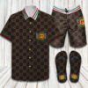 Gucci Rose Navy Logo Pattern Luxury Brand Hawaiian Shirt Shorts and Flip Flops Combo