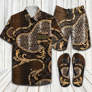 Gucci Snakeskin Limited Combo Hawaiian Shirt Shorts and Flip Flops