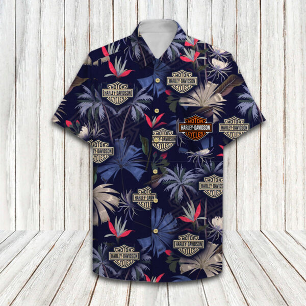 Harley Davidson Floral Hawaiian Shirt Shorts and Flip Flops Combo