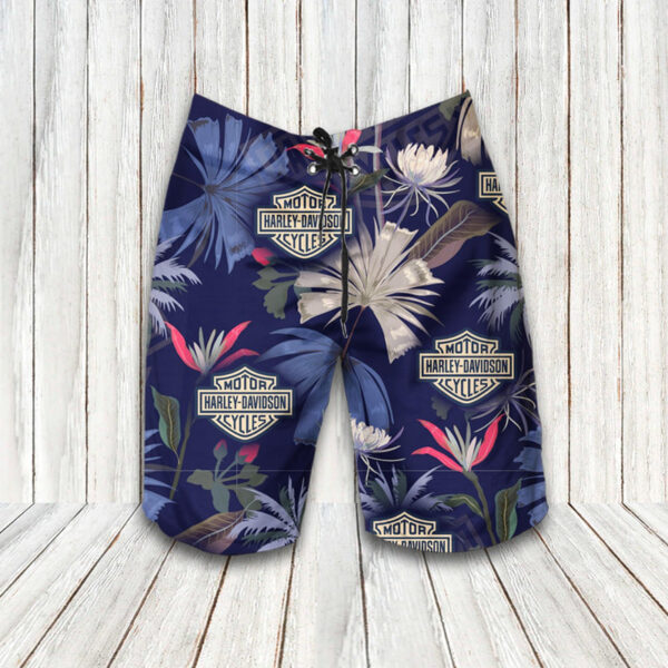 Harley Davidson Floral Hawaiian Shirt Shorts and Flip Flops Combo