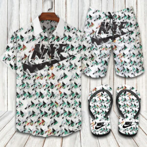 Nike Air Max 270 Pattern Limited Hawaiian Shirt Shorts and Flip Flops Combo