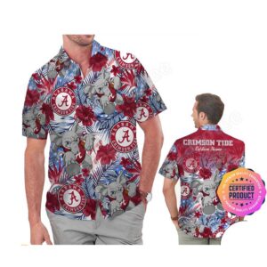 Alabama Crimson Tide Parrot Floral Tropical Aloha Hawaiian Shirt, Beach Shorts Custom Name For Men Women