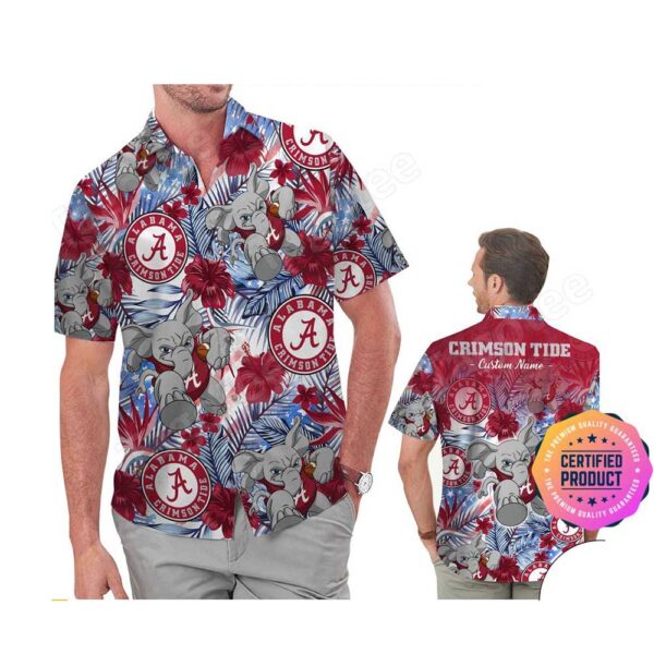 Alabama Crimson Tide Parrot Floral Tropical Aloha Hawaiian Shirt, Beach Shorts Custom Name For Men Women