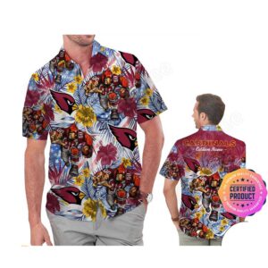 Personalized Arizona Cardinals Tropical Floral America Flag Aloha Aloha Hawaiian Shirt Beach Shorts copy