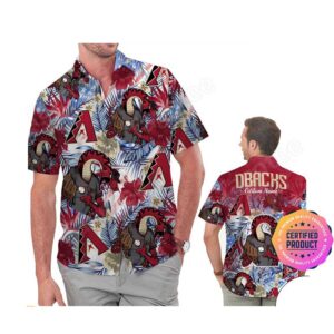 Arizona Diamondbacks America Flag Tropical Floral MLB Aloha Hawaiian Shirt, Beach Shorts Custom Name For Men Women