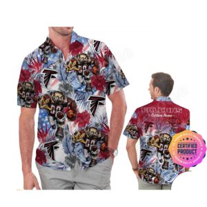 Atlanta Falcons America Flag Tropical Floral  Aloha Hawaiian Shirt, Beach Shorts Custom Name For Men Women