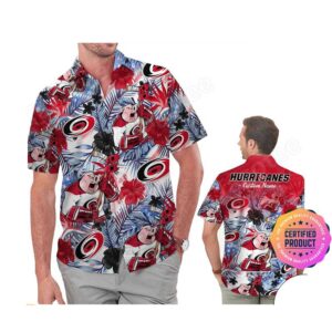 Carolina Hurricanes America Flag Tropical Floral  Aloha Hawaiian Shirt, Beach Shorts Custom Name For Men Women