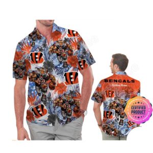 Cincinnati Bengals America Flag Tropical Floral  Aloha Hawaiian Shirt, Beach Shorts Custom Name For Men Women